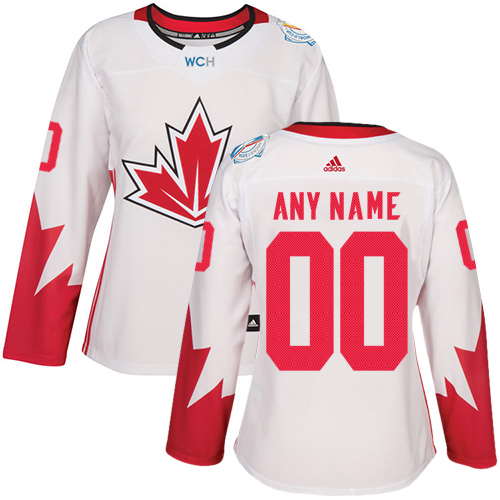 Women's Adidas Team Canada Customized Authentic White Home 2016 World Cup of Hockey Jersey