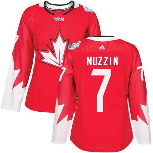 Women's Adidas Team Canada #7 Jake Muzzin Authentic Red Away 2016 World Cup of Hockey Jersey