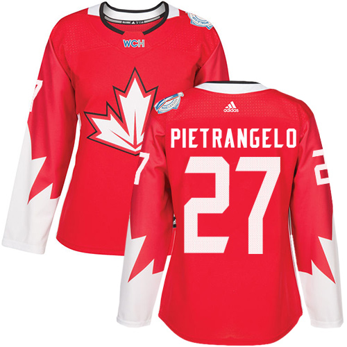 Women's Adidas Team Canada #27 Alex Pietrangelo Authentic Red Away 2016 World Cup of Hockey Jersey