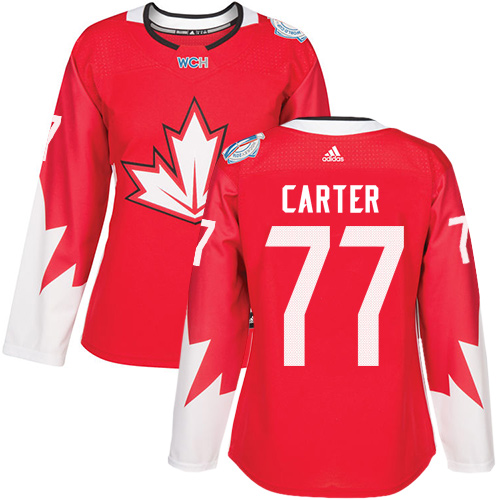 Women's Adidas Team Canada #77 Jeff Carter Authentic Red Away 2016 World Cup of Hockey Jersey