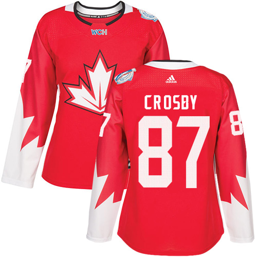 Women's Adidas Team Canada #87 Sidney Crosby Authentic Red Away 2016 World Cup of Hockey Jersey