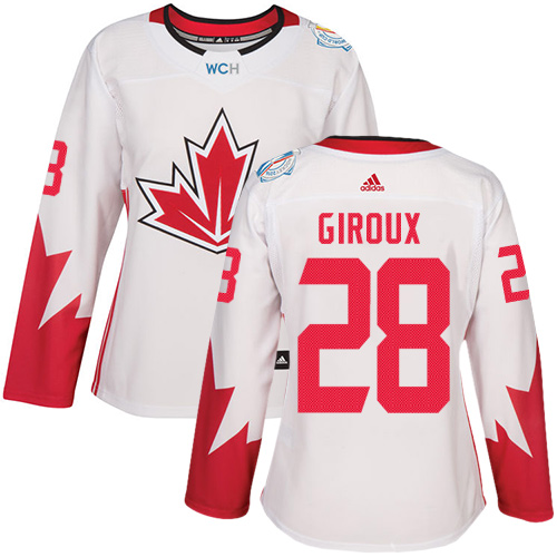 Women's Adidas Team Canada #28 Claude Giroux Authentic White Home 2016 World Cup of Hockey Jersey