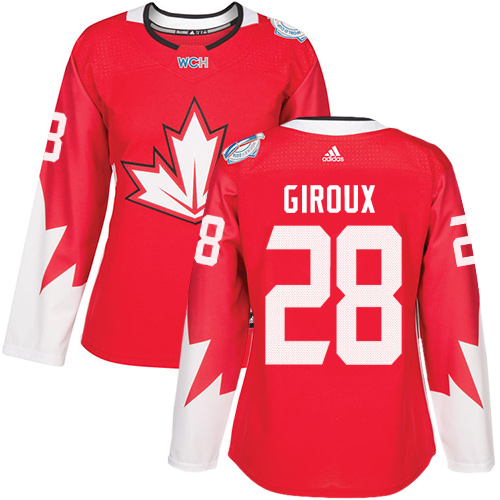Women's Adidas Team Canada #28 Claude Giroux Authentic Red Away 2016 World Cup of Hockey Jersey