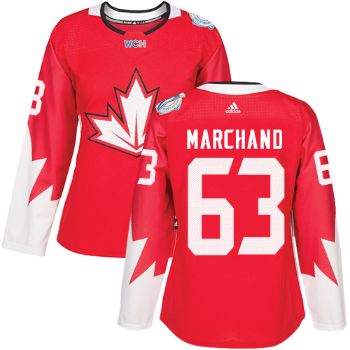 Women's Adidas Team Canada #63 Brad Marchand Authentic Red Away 2016 World Cup of Hockey Jersey