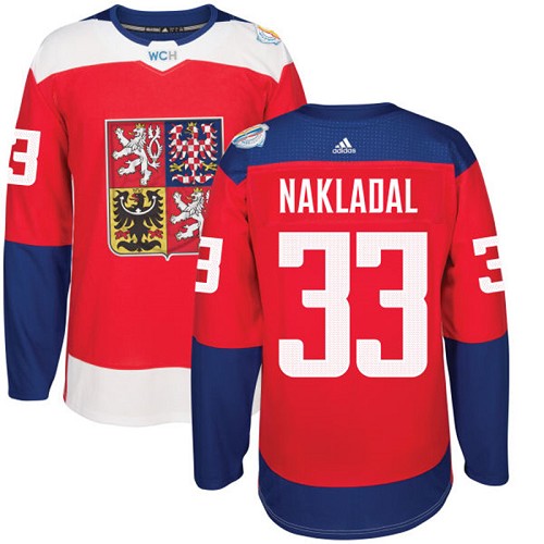 Men's Adidas Team Czech Republic #33 Jakub Nakladal Authentic Red Away 2016 World Cup of Hockey Jersey