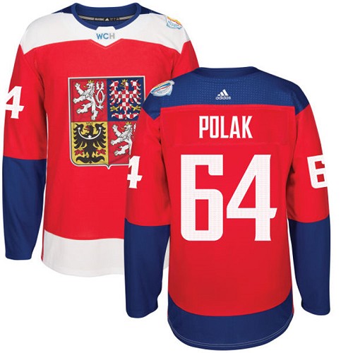 Men's Adidas Team Czech Republic #64 Roman Polak Authentic Red Away 2016 World Cup of Hockey Jersey