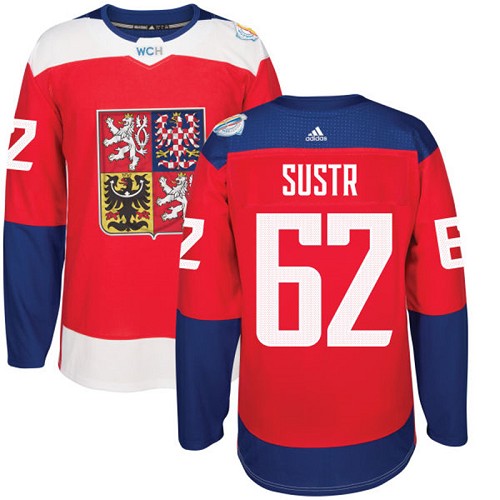 Men's Adidas Team Czech Republic #62 Andrej Sustr Authentic Red Away 2016 World Cup of Hockey Jersey