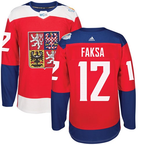 Men's Adidas Team Czech Republic #12 Radek Faksa Premier Red Away 2016 World Cup of Hockey Jersey
