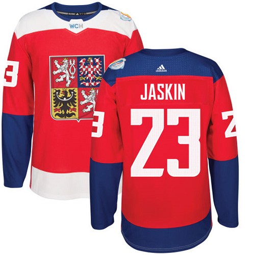 Men's Adidas Team Czech Republic #23 Dmitrij Jaskin Premier Red Away 2016 World Cup of Hockey Jersey