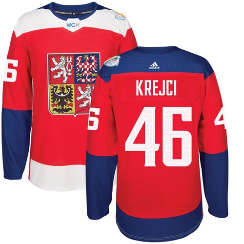 Men's Adidas Team Czech Republic #46 David Krejci Authentic Red Away 2016 World Cup of Hockey Jersey