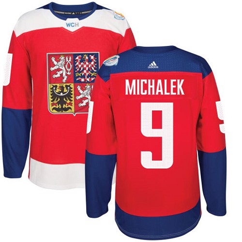 Men's Adidas Team Czech Republic #9 Milan Michalek Authentic Red Away 2016 World Cup of Hockey Jersey