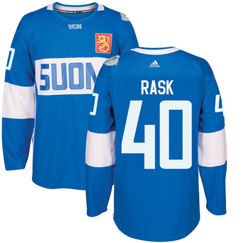 Men's Adidas Team Finland #40 Tuukka Rask Premier Blue Away 2016 World Cup of Hockey Jersey