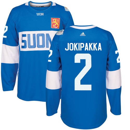 Men's Adidas Team Finland #2 Jyrki Jokipakka Premier Blue Away 2016 World Cup of Hockey Jersey