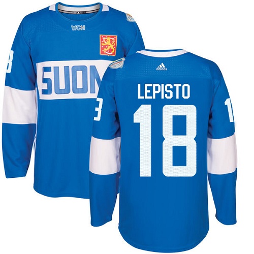 Men's Adidas Team Finland #18 Sami Lepisto Premier Blue Away 2016 World Cup of Hockey Jersey