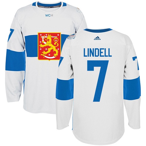 Men's Adidas Team Finland #7 Esa Lindell Authentic White Home 2016 World Cup of Hockey Jersey
