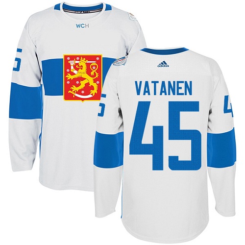 Men's Adidas Team Finland #45 Sami Vatanen Authentic White Home 2016 World Cup of Hockey Jersey