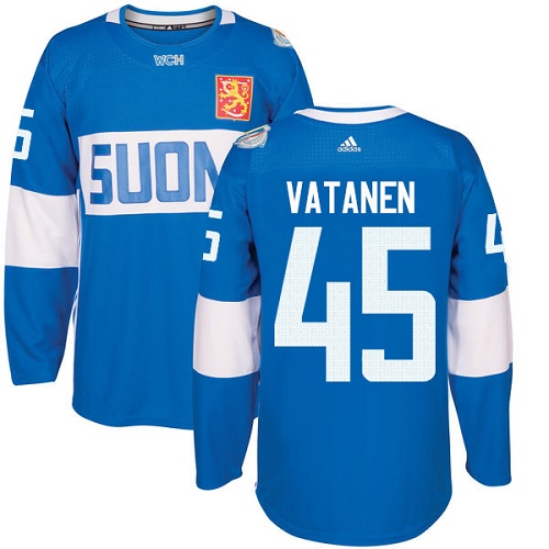 Men's Adidas Team Finland #45 Sami Vatanen Authentic Blue Away 2016 World Cup of Hockey Jersey