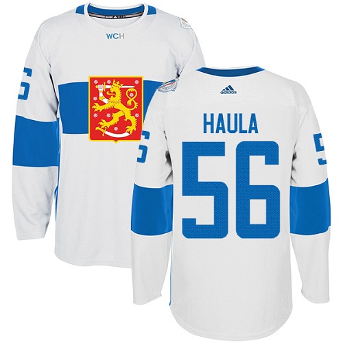 Men's Adidas Team Finland #56 Erik Haula Authentic White Home 2016 World Cup of Hockey Jersey