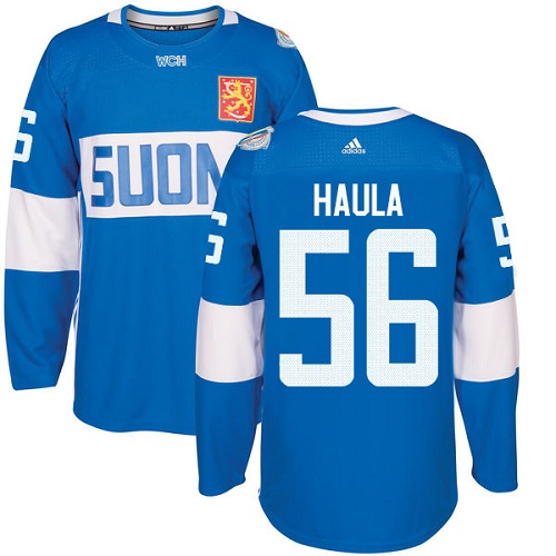 Men's Adidas Team Finland #56 Erik Haula Authentic Blue Away 2016 World Cup of Hockey Jersey