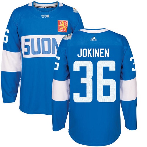 Men's Adidas Team Finland #36 Jussi Jokinen Authentic Blue Away 2016 World Cup of Hockey Jersey