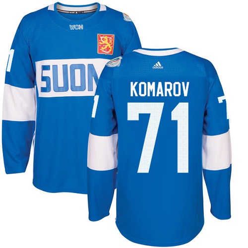 Men's Adidas Team Finland #71 Leo Komarov Authentic Blue Away 2016 World Cup of Hockey Jersey