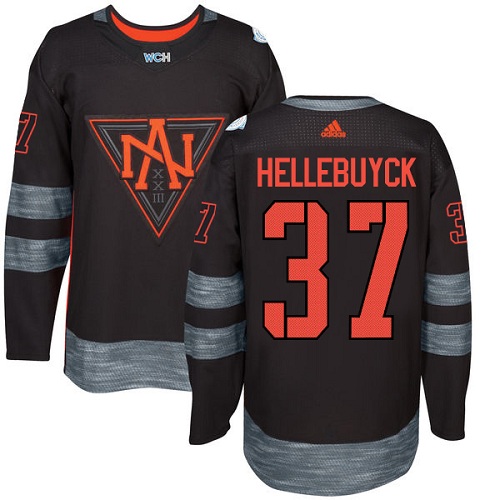 Men's Adidas Team North America #37 Connor Hellebuyck Authentic Black Away 2016 World Cup of Hockey Jersey