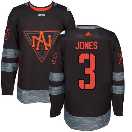 Men's Adidas Team North America #3 Seth Jones Authentic Black Away 2016 World Cup of Hockey Jersey