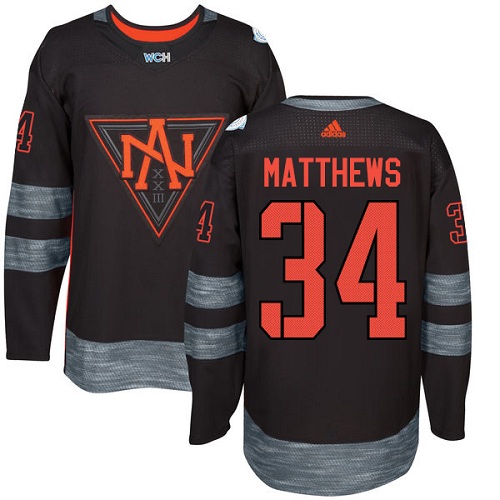 Men's Adidas Team North America #34 Auston Matthews Premier Black Away 2016 World Cup of Hockey Jersey