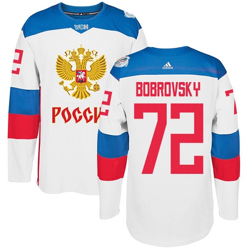 Men's Adidas Team Russia #72 Sergei Bobrovsky Authentic White Home 2016 World Cup of Hockey Jersey