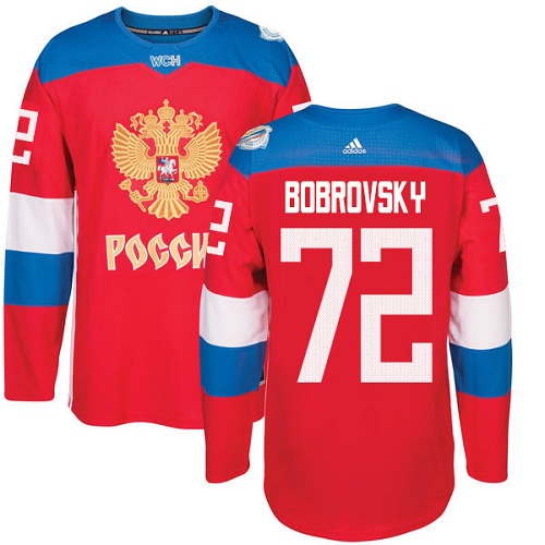 Men's Adidas Team Russia #72 Sergei Bobrovsky Authentic Red Away 2016 World Cup of Hockey Jersey