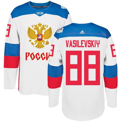Men's Adidas Team Russia #88 Andrei Vasilevskiy Authentic White Home 2016 World Cup of Hockey Jersey