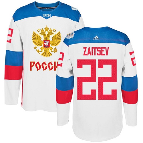 Men's Adidas Team Russia #22 Nikita Zaitsev Authentic White Home 2016 World Cup of Hockey Jersey