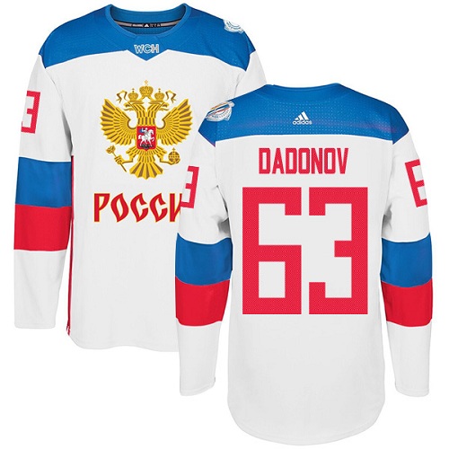 Men's Adidas Team Russia #63 Evgenii Dadonov Authentic White Home 2016 World Cup of Hockey Jersey