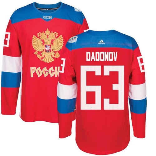 Men's Adidas Team Russia #63 Evgenii Dadonov Authentic Red Away 2016 World Cup of Hockey Jersey