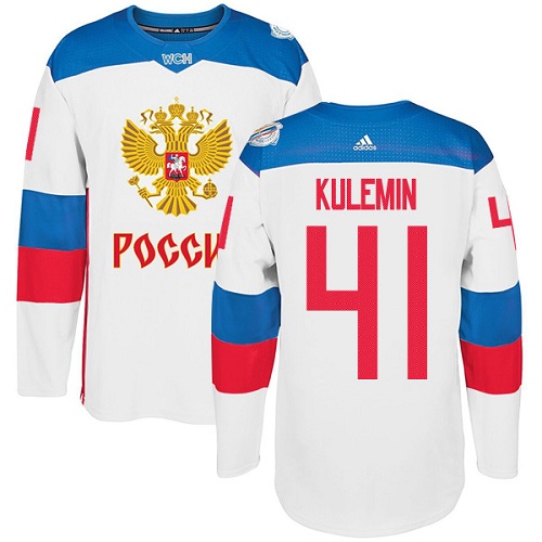 Men's Adidas Team Russia #41 Nikolay Kulemin Authentic White Home 2016 World Cup of Hockey Jersey
