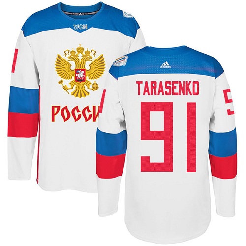 Men's Adidas Team Russia #91 Vladimir Tarasenko Authentic White Home 2016 World Cup of Hockey Jersey