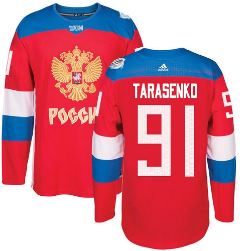 Men's Adidas Team Russia #91 Vladimir Tarasenko Authentic Red Away 2016 World Cup of Hockey Jersey