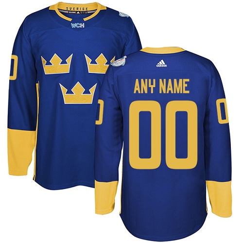 Men's Adidas Team Sweden Customized Premier Royal Blue Away 2016 World Cup of Hockey Jersey