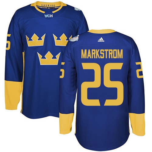 Men's Adidas Team Sweden #25 Jacob Markstrom Authentic Royal Blue Away 2016 World Cup of Hockey Jersey