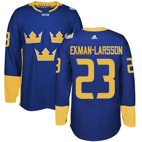 Men's Adidas Team Sweden #23 Oliver Ekman-Larsson Premier Royal Blue Away 2016 World Cup of Hockey Jersey
