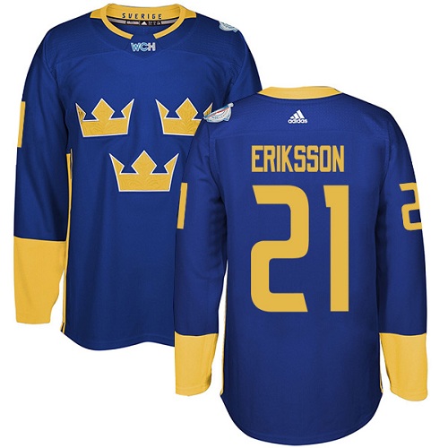 Men's Adidas Team Sweden #21 Loui Eriksson Authentic Royal Blue Away 2016 World Cup of Hockey Jersey