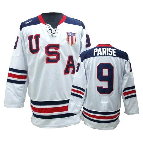 Men's Nike Team USA #9 Zach Parise Premier White 1960 Throwback Olympic Hockey Jersey