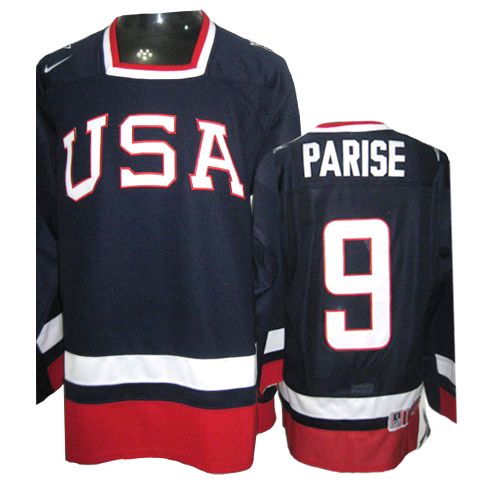 Men's Nike Team USA #9 Zach Parise Authentic Navy Blue 2010 Olympic Hockey Jersey