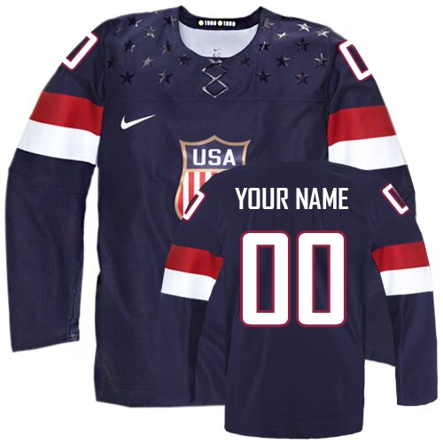 Men's Nike Team USA Customized Premier Navy Blue Away 2014 Olympic Hockey Jersey