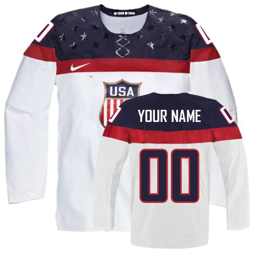 Youth Nike Team USA Customized Authentic White Home 2014 Olympic Hockey Jersey