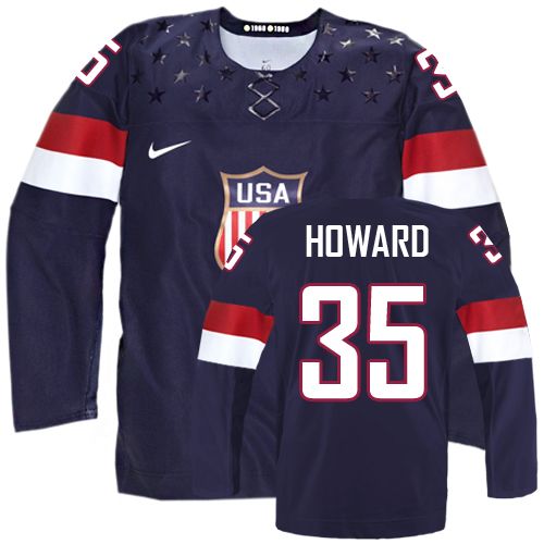 Men's Nike Team USA #35 Jimmy Howard Authentic Navy Blue Away 2014 Olympic Hockey Jersey