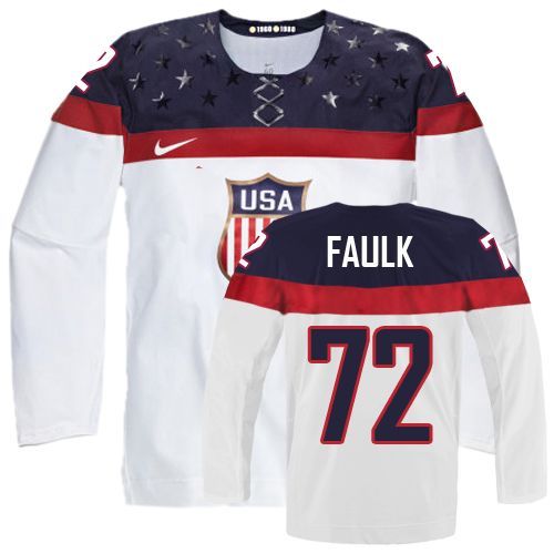 Men's Nike Team USA #72 Justin Faulk Authentic White Home 2014 Olympic Hockey Jersey