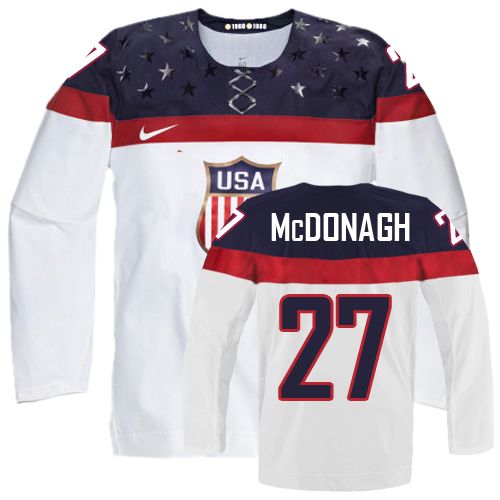 Men's Nike Team USA #27 Ryan McDonagh Authentic White Home 2014 Olympic Hockey Jersey
