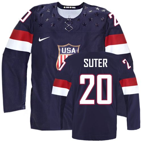 Men's Nike Team USA #20 Ryan Suter Authentic Navy Blue Away 2014 Olympic Hockey Jersey