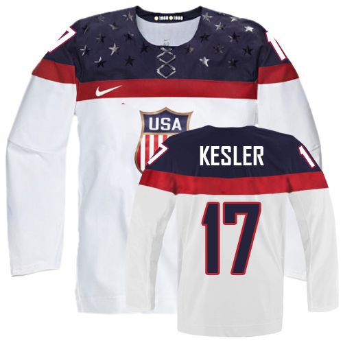 Men's Nike Team USA #17 Ryan Kesler Authentic White Home 2014 Olympic Hockey Jersey